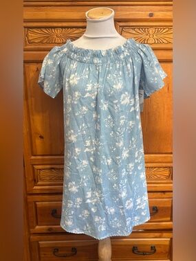 Peppermint Light Blue and White Floral Off-Shoulder Mini Dress